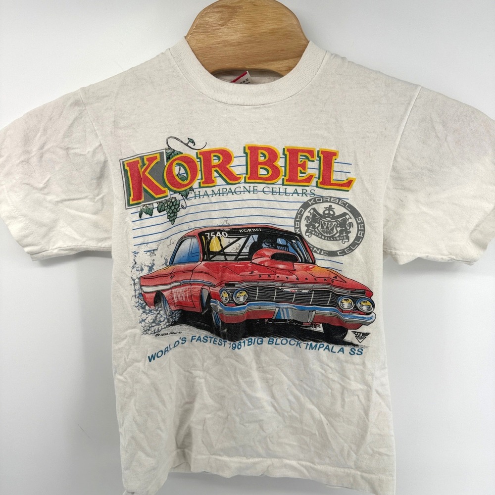 Vintage 1991 Korbel Racing T-Shirt 1961 Big Block Impala SS Fruit of the Loom M
